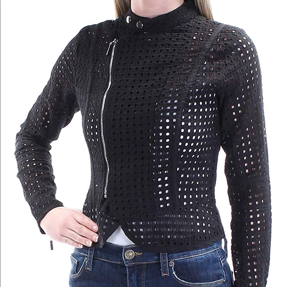 Bar III Women's Eyelet Moto Jacket, Black -Large